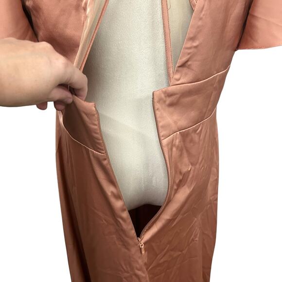 Romantic satin bridesmaid gown Azazie flutter sleeve‎ formal dress size A14 - Picture 7 of 10